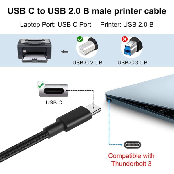 rts Hight Speed USB Type C Printer Cable (2M) Nylon Braided 480Mbps - Image 2