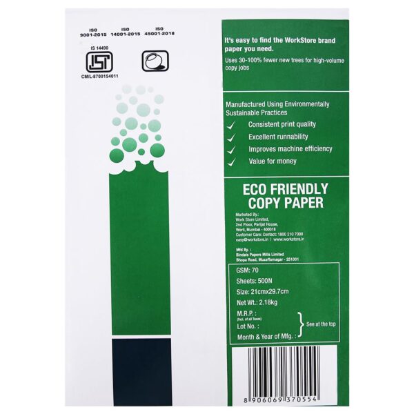 WorkStore Copier Paper | Pack of 5 | A4 Size | 70 GSM | 500 Sheets - Image 2
